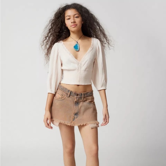 Urban Outfitters Ramsey Lace-Trim Blouse NWT Size S - Pink - Picture 4 of 8